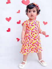 *Premium Design* Orange Polka Hearts Sleeveless Casual Frock With Matching Hairband For Baby Girl-Cotton Stuff Summer Baby Frocks (1pcs)