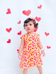 *Premium Design* Orange Polka Hearts Sleeveless Casual Frock With Matching Hairband For Baby Girl-Cotton Stuff Summer Baby Frocks (1pcs)