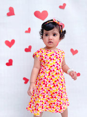 *Premium Design* Orange Polka Hearts Sleeveless Casual Frock With Matching Hairband For Baby Girl-Cotton Stuff Summer Baby Frocks (1pcs)