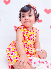 *Premium Design* Orange Polka Hearts Sleeveless Casual Frock With Matching Hairband For Baby Girl-Cotton Stuff Summer Baby Frocks (1pcs)