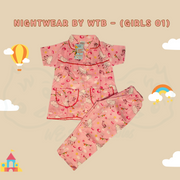 Pink Color Summer Cotton Night Suit For Kids - Baby Nightwear Pakistan (GL 02)