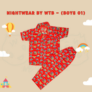 Red Color Summer Cotton Night Suit For Kids - Baby Nightwear Pakistan (BY 14)