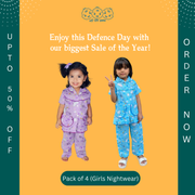 (PACK OF 4) Girls - Cotton Night Suits  - Baby Nightwear Pakistan - Mix Designs