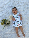 *Premium Design* White Bloom Sleeveless Casual Frock With Matching Hairband For Baby Girl-Cotton Stuff Summer Baby Frocks (1pcs)