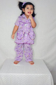 Purple Color Summer Cotton Night Suit For Kids - Baby Nightwear Pakistan (GL 06)