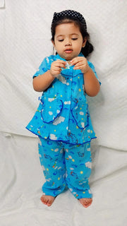 Blue Color Summer Cotton Night Suit For Kids - Baby Nightwear Pakistan (GL 08)