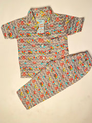 Grey Color Summer Cotton Night Suit For Kids - Baby Nightwear Pakistan (BY 07)