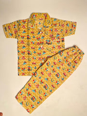 Mustard Color Summer Cotton Night Suit For Kids - Baby Nightwear Pakistan (BY 21)