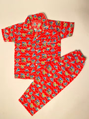 Red Color Summer Cotton Night Suit For Kids - Baby Nightwear Pakistan (BY 14)