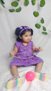 Purple Summer Vibe Sleeveless Casual Frock With Matching Hairband For Baby Girl-Cotton Stuff Summer Baby Frocks (1pcs)