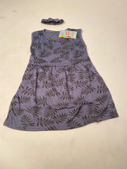 Blue Leaves Sleeveless Casual Frock With Matching Hairband  For Baby Girl-Cotton Stuff Summer Baby Frocks (1pcs)