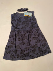 Blue Leaves Sleeveless Casual Frock With Matching Hairband  For Baby Girl-Cotton Stuff Summer Baby Frocks (1pcs)