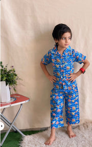 Blue Color Summer Cotton Night Suit For Kids - Baby Nightwear Pakistan (BY 08)