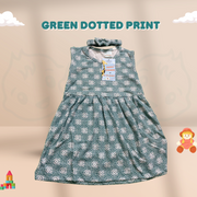 Green Dotted Print Sleeveless Casual Frock With Matching Hairband For Baby Girl - Cotton Stuff Summer Baby Frocks (1pcs)