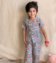 Grey Color Summer Cotton Night Suit For Kids - Baby Nightwear Pakistan (BY 07)