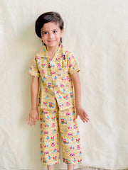 Mustard Color Summer Cotton Night Suit For Kids - Baby Nightwear Pakistan (BY 21)