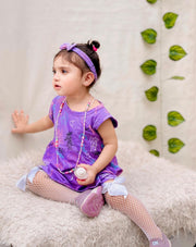 Purple Summer Vibe Sleeveless Casual Frock With Matching Hairband For Baby Girl-Cotton Stuff Summer Baby Frocks (1pcs)