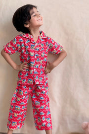 Red Color Summer Cotton Night Suit For Kids - Baby Nightwear Pakistan (BY 14)