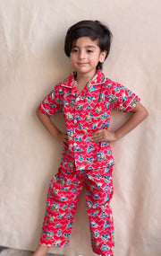 Red Color Summer Cotton Night Suit For Kids - Baby Nightwear Pakistan (BY 14)