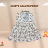 White Leaves Print Sleeveless Casual Frock With Matching Hairband For Baby Girl-Cotton Stuff Summer Baby Frocks (1pcs)